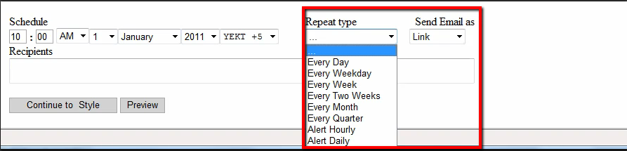 Repeat Types & Send Email As