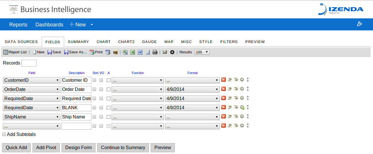 Export with a blank column