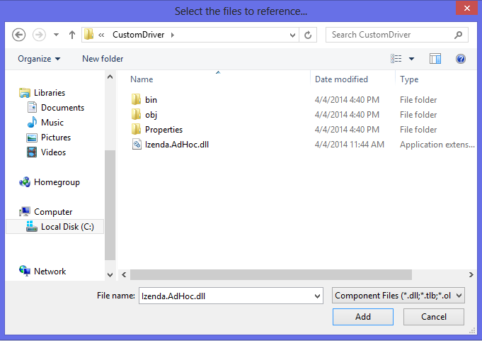 Adding Izenda AdHoc as a Reference