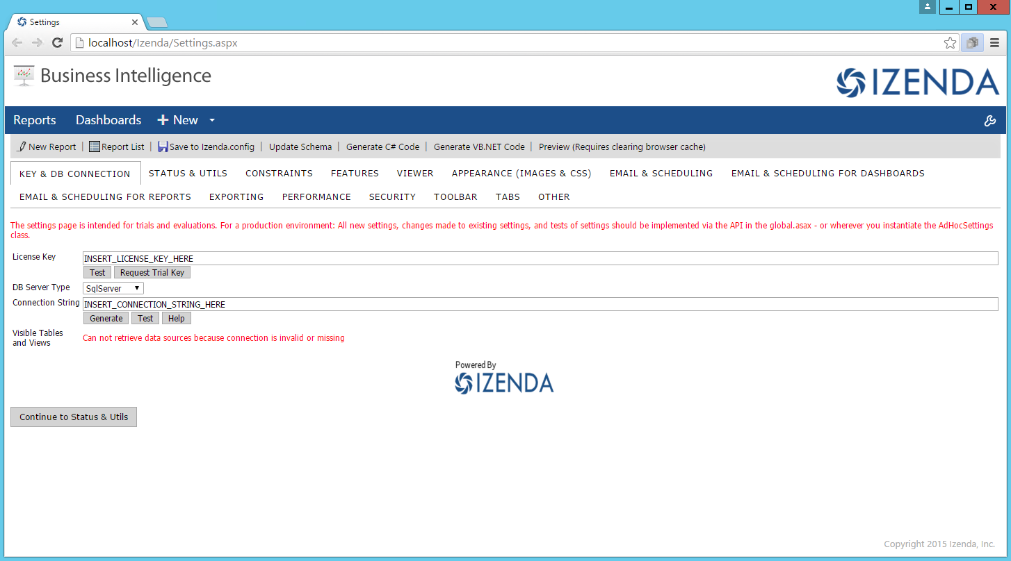 Set license key and database connection
