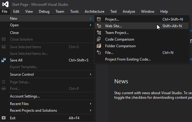 Create a new Website