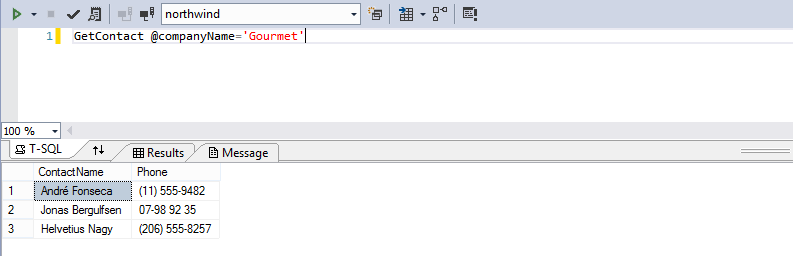 MSSQL stored procedure results