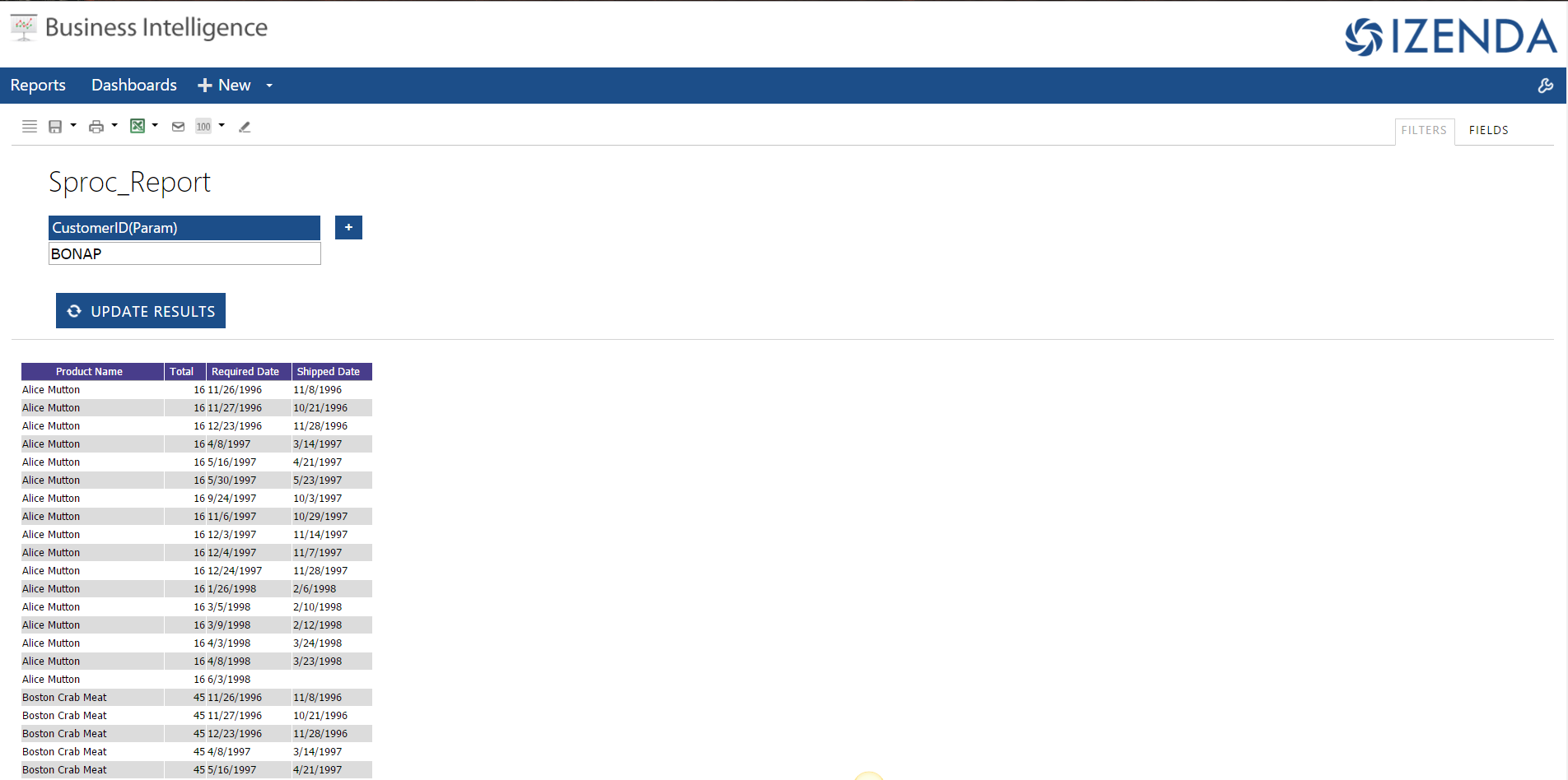 Stored Procedure report with CustomerID filter