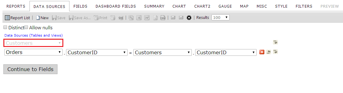 The Primary Table Dropdown Menu