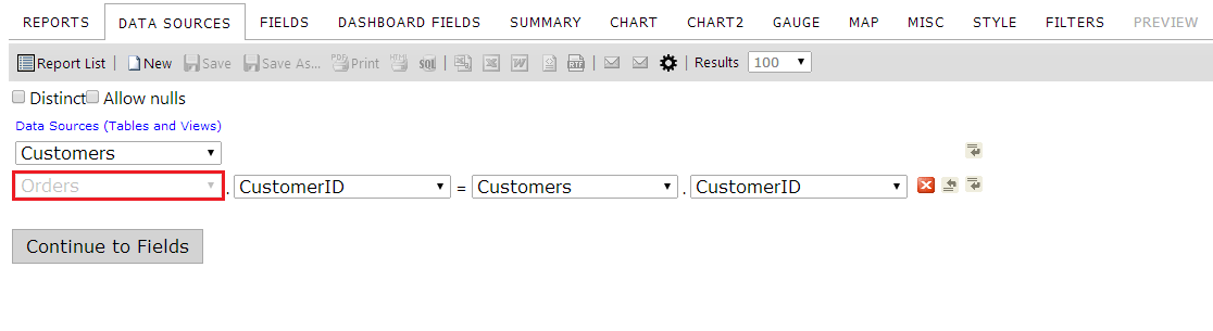The Primary Table Dropdown Menu