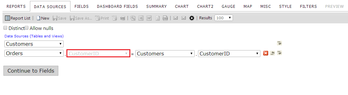 The Primary Key Dropdown Menu