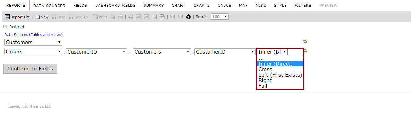 The Join Field Dropdown Menu