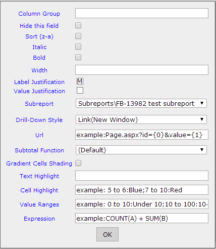 Drill-down advanced settings for ShipCountry