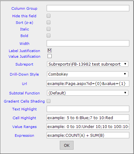 Drill-down advanced settings for ShipCity