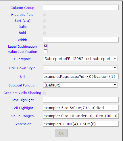 Drill-down advanced settings for ShipCity